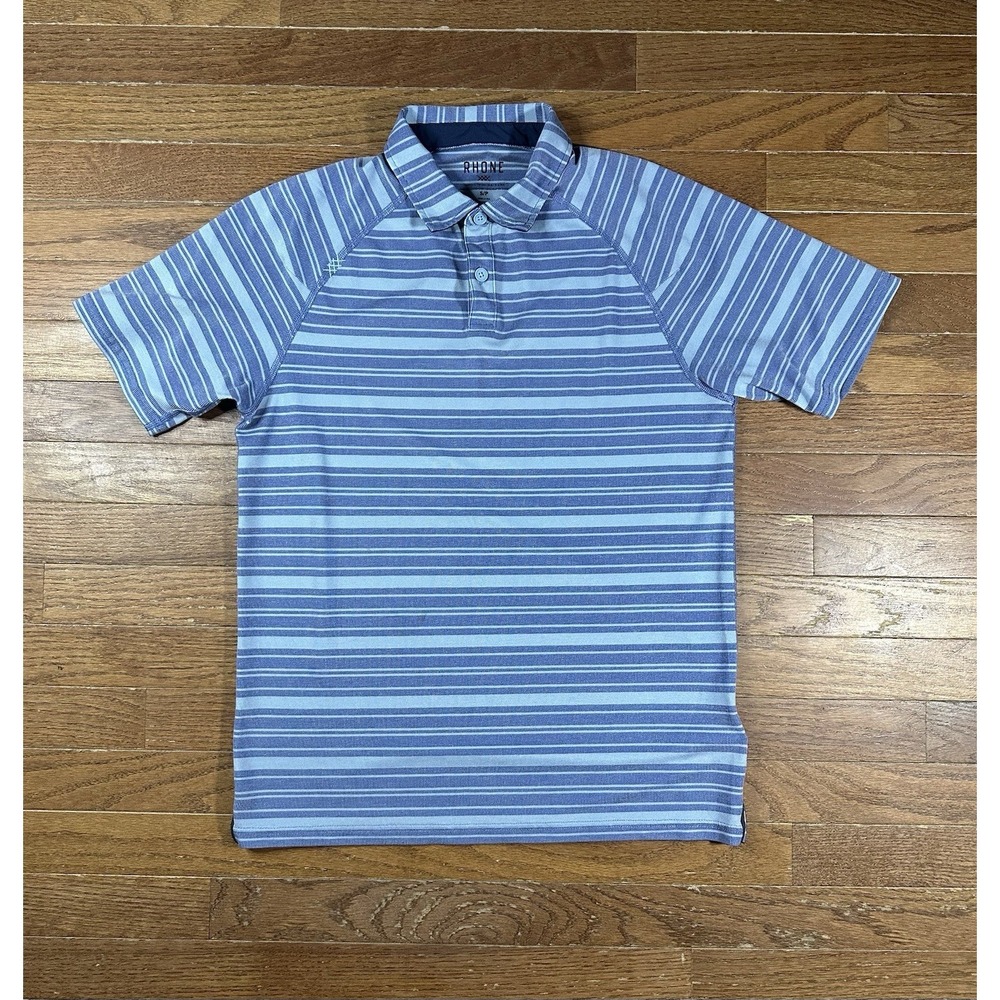 Rhone Delta Pique Polo‎ Shirt Mens Small Blue Striped Short Sleeve Performance
